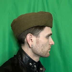 World War II WW2 army green wool garrison hat vintage military
